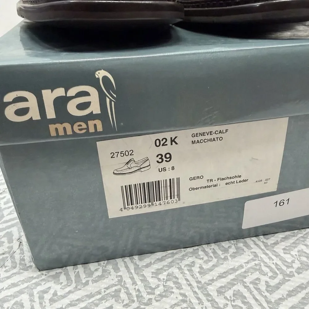 Ara Men Gero Brown Leather Derby Dress Shoes US 8 M Apron Toe Oxford Macchiato